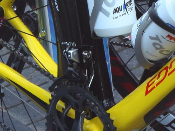 Tom Boonen's (Quick Step) bike sports a traditional-style chain watcher.