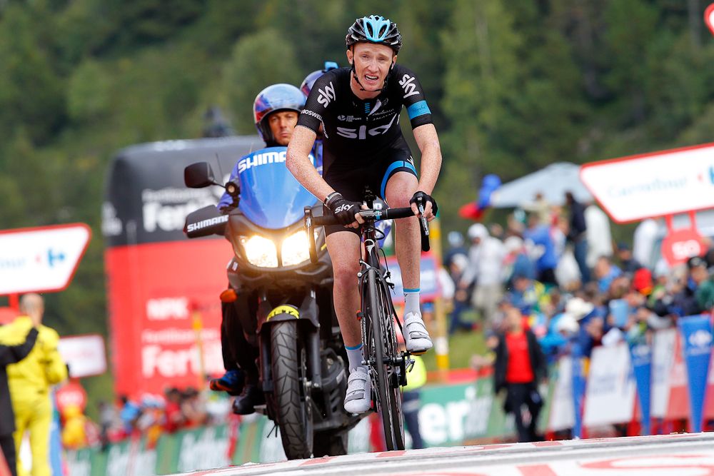Ian Boswell (Team Sky) on his way to third place during stage 11 of the 2015 Vuelta a Espana.