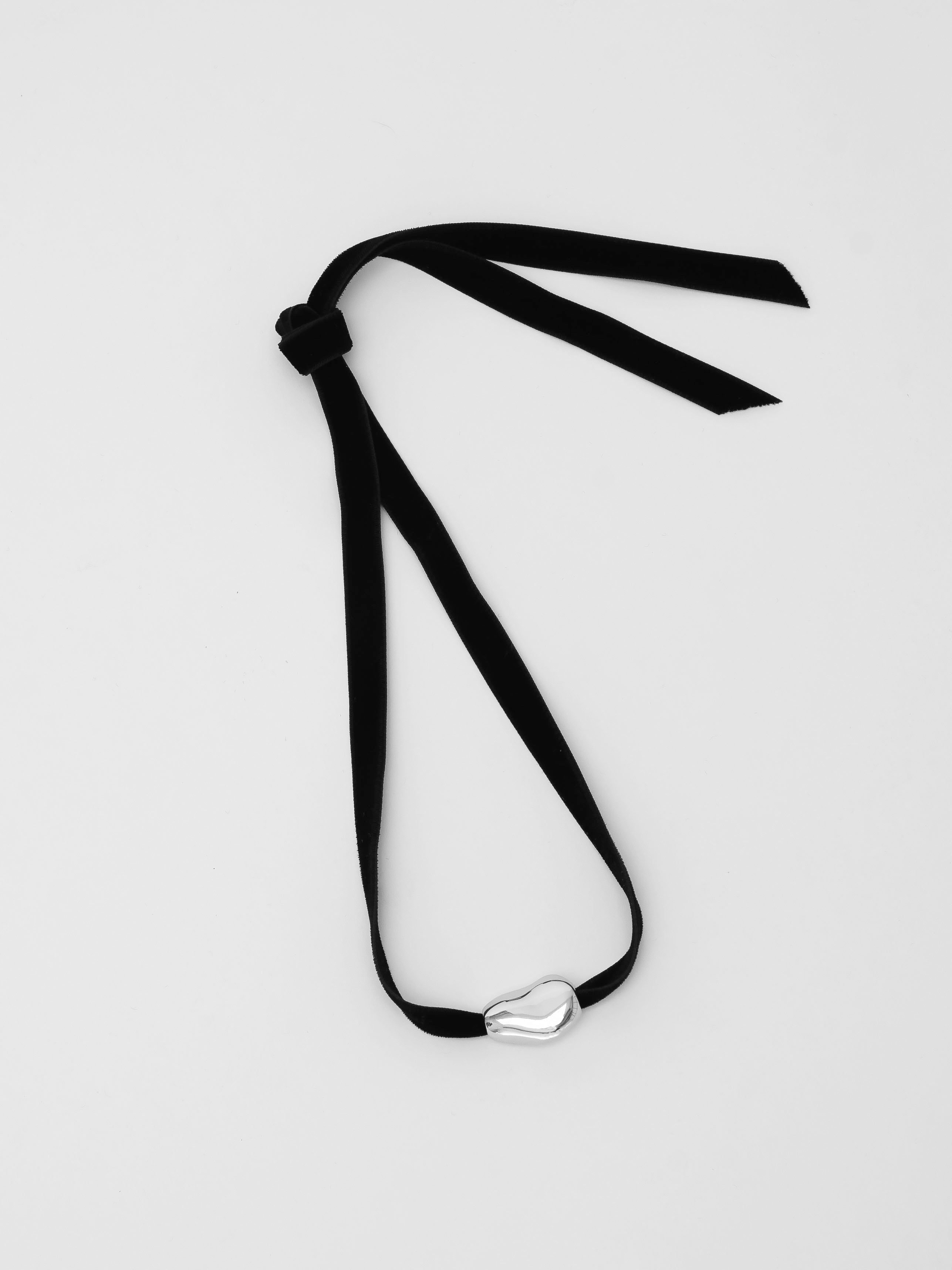 Bean Pendant on Velvet Cord in Silver