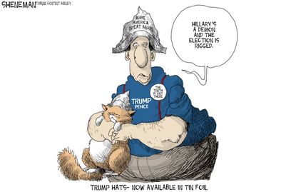Political cartoon U.S. 2016 election Donald Trump supporter