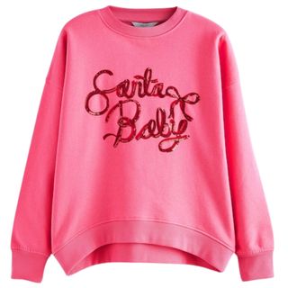 Bright Pink Christmas Santa Baby Bow Graphic Crew Neck Sweatshirt