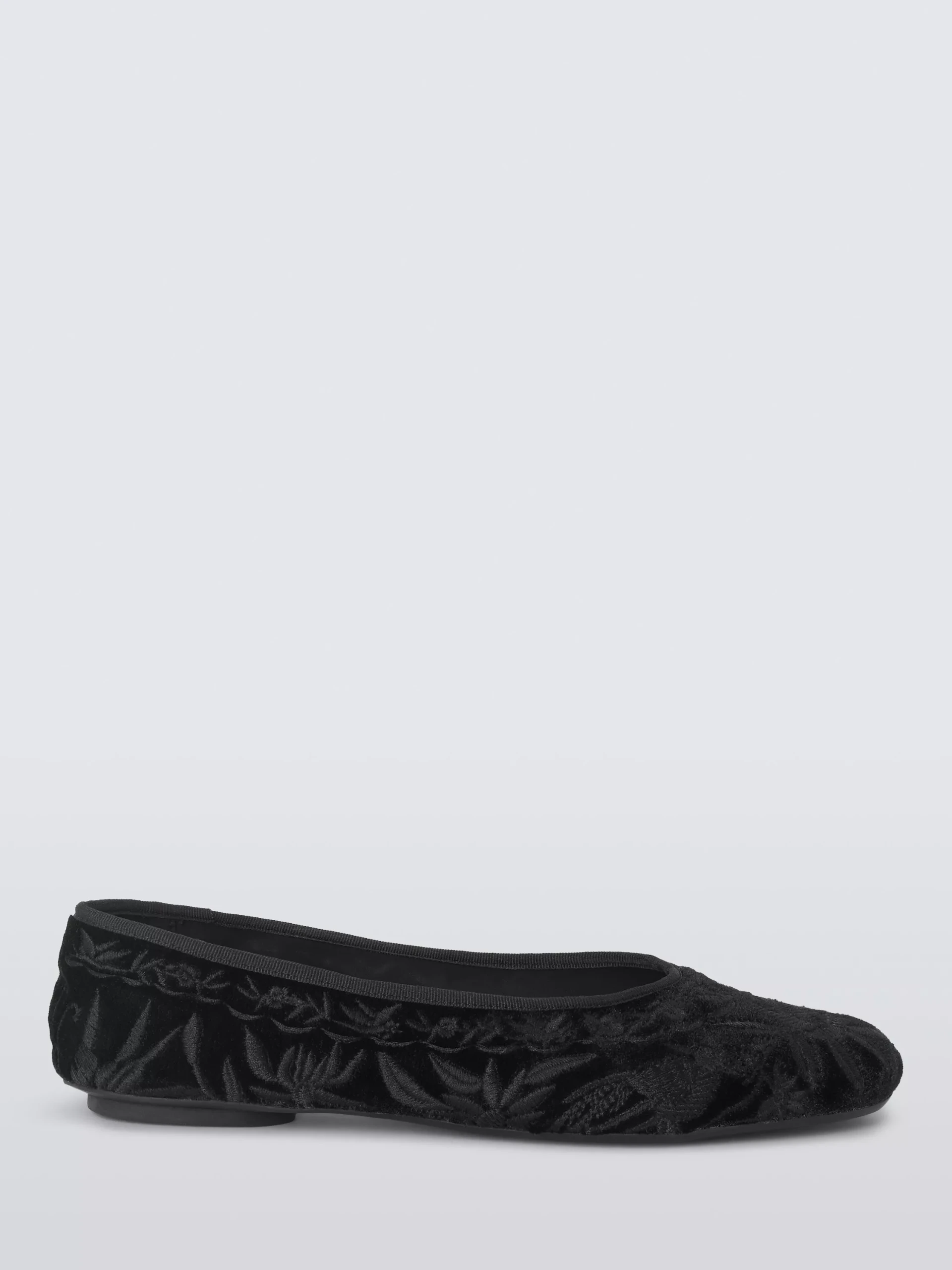 John Lewis X Rixo Elfie Embroidered Velvet Ballet Flats, Black