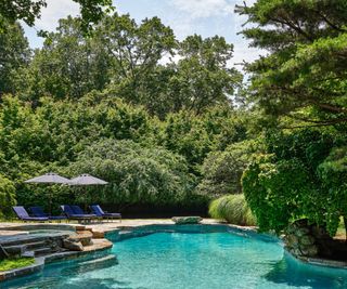 pool and landscaped backyard in a historic home