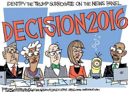 Political cartoon U.S. Donald Trump alien commentator election