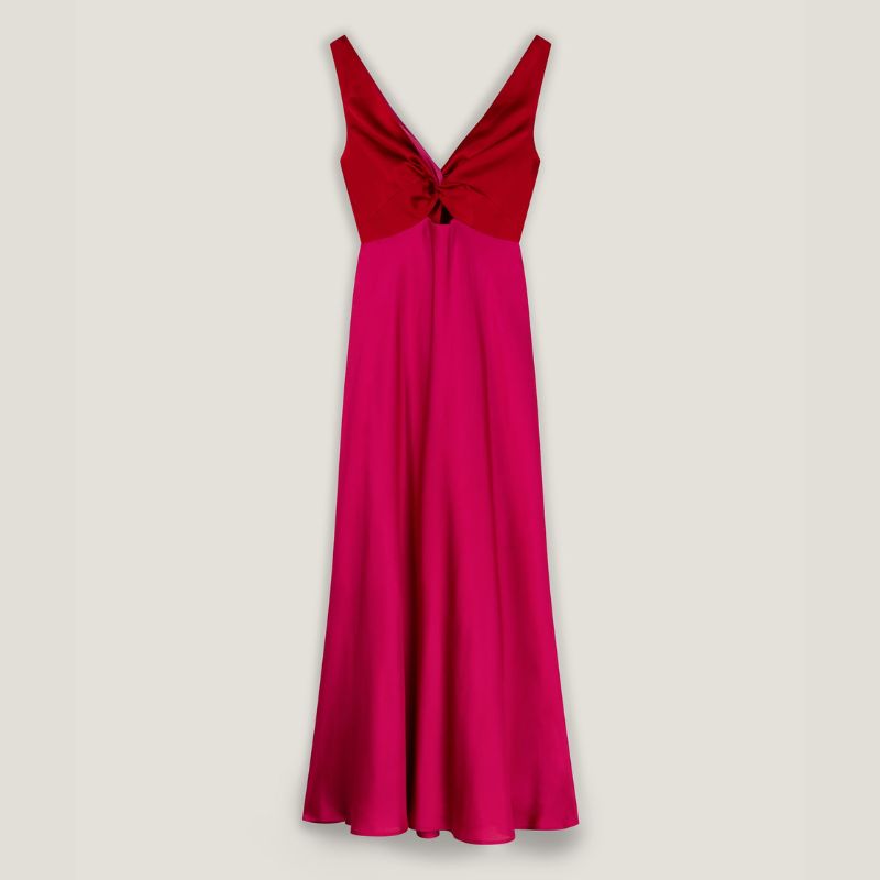 Raspberry and red satin dress by Omnes