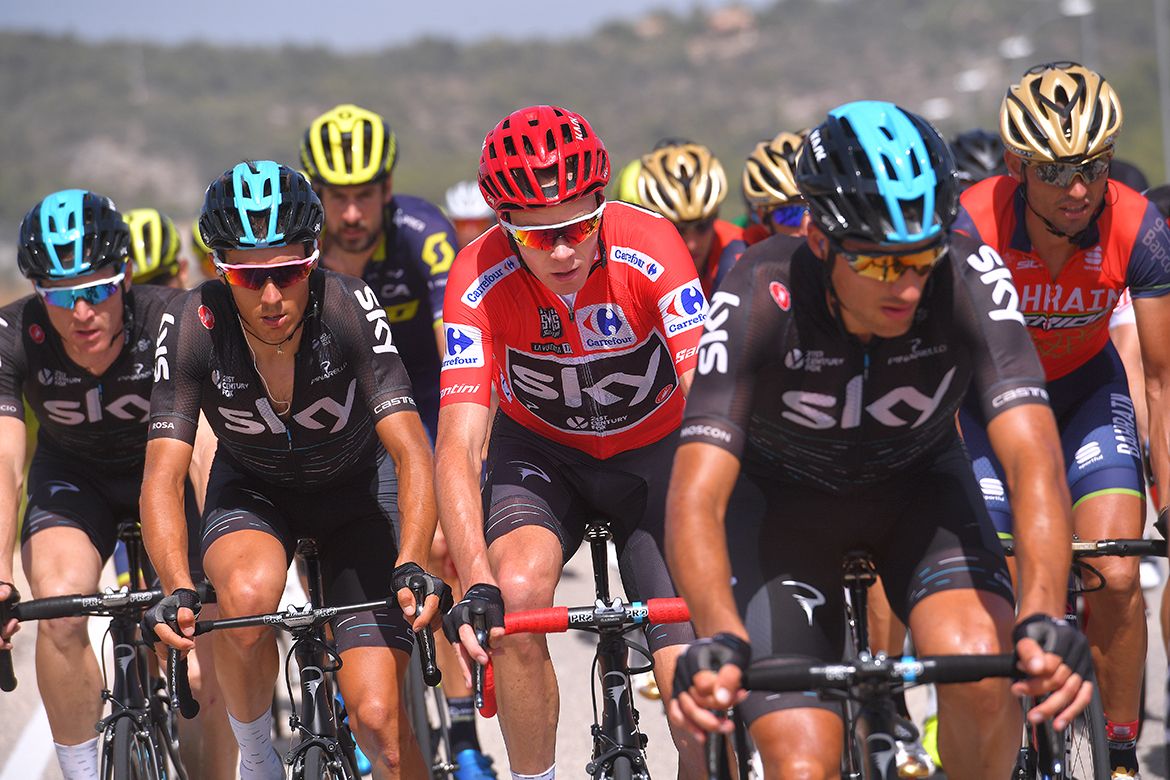 Race leader Chris Froome and his Sky teammates at the Vuelta a Espa&ntilde;a