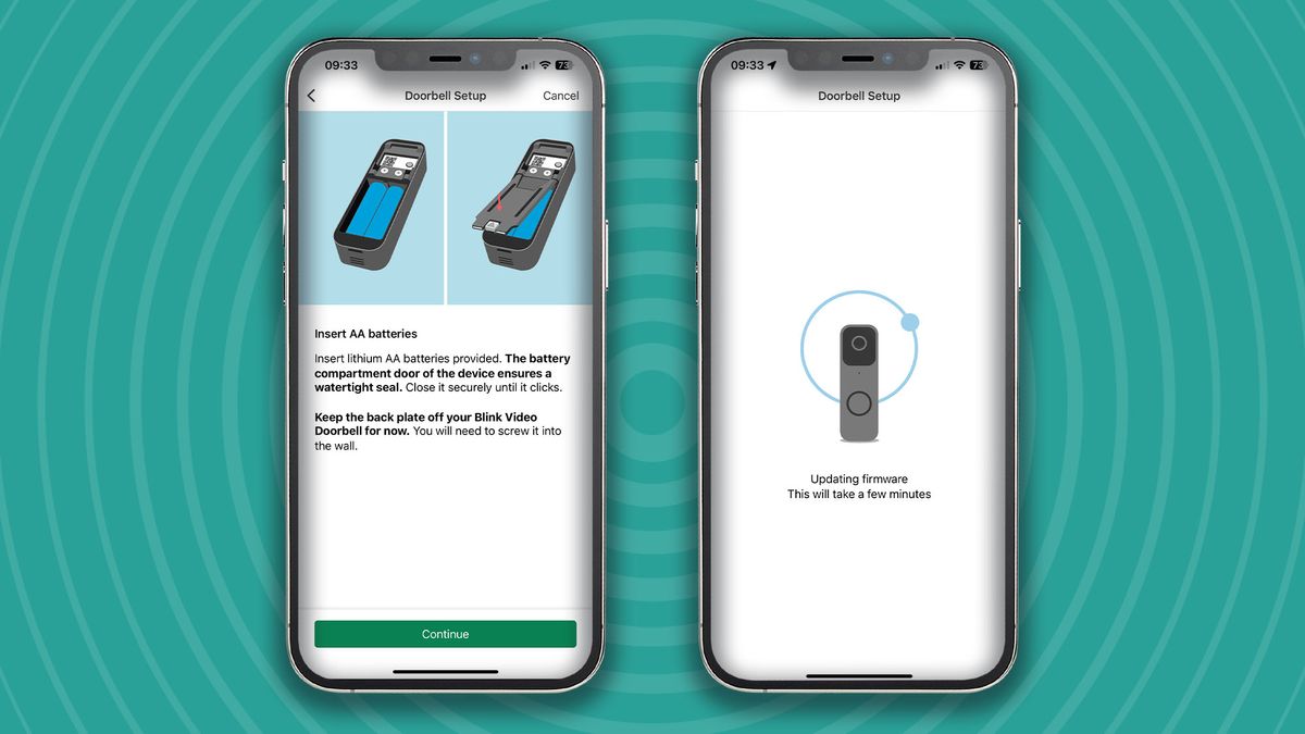 Blink Video Doorbell setup instructions in iOS app