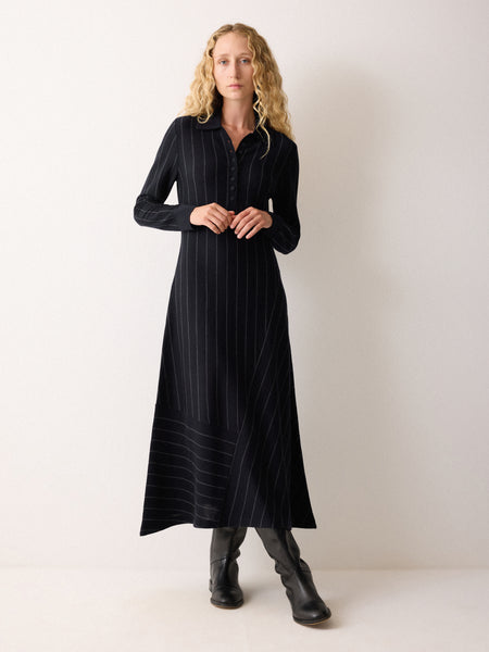 Pinstripe Merino Knit Dress | Blue