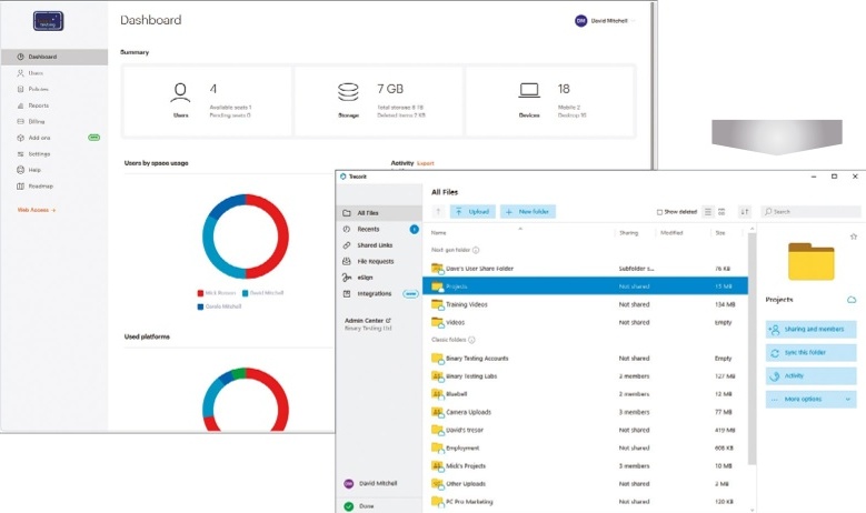 Desktop screenshot of the Tresorit Business Plus dashboard