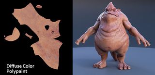 Painted 4K polypaint Diffuse Color and spec maps in ZBrush 