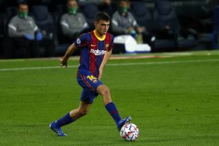 Barcelona’s Pedri controls the ball against Ferencvaros