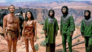 Charlton Heston, Linda Harrison, Kim Hunter, Roddy McDowall and Lou Wagner in Planet of the Apes