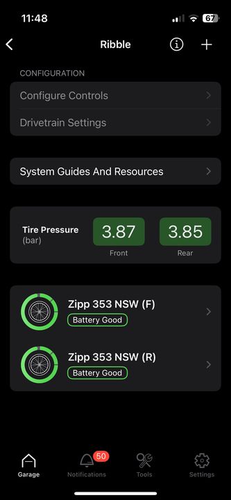 Zipp AXS sensors in the Zipp app