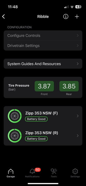 Zipp AXS sensors in the Zipp app