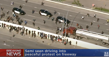A semi-truck plowed into a crowd of protesters.