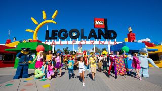 Legoland California entrance gate with crowd