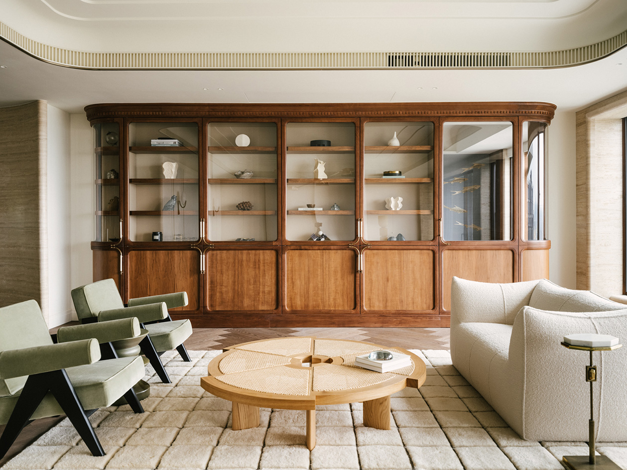 Mountain Residence, the interior of a home composed in light neutral colours and sculptural design and art