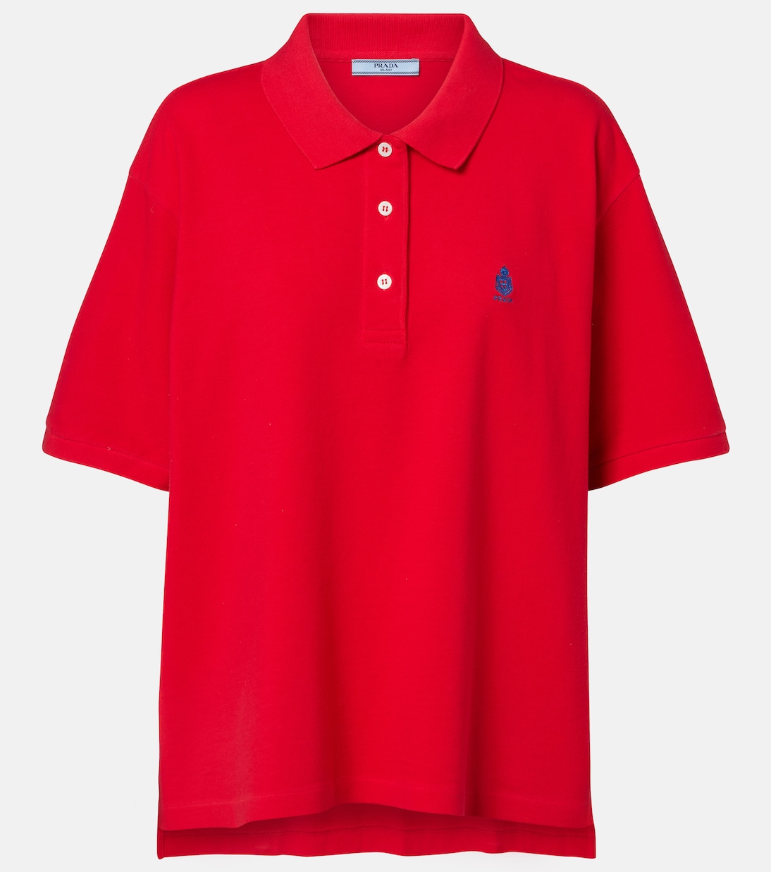 Logo Cotton Piqu&eacute; Polo Shirt in Red - Prada