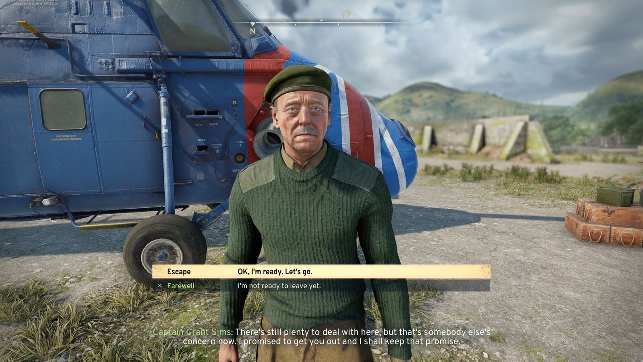 Atomfall endings - Captain Sims at helicopter