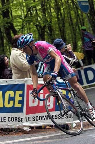 The 'Little Prince', Damiano Cunego corners near the finish of stage 8