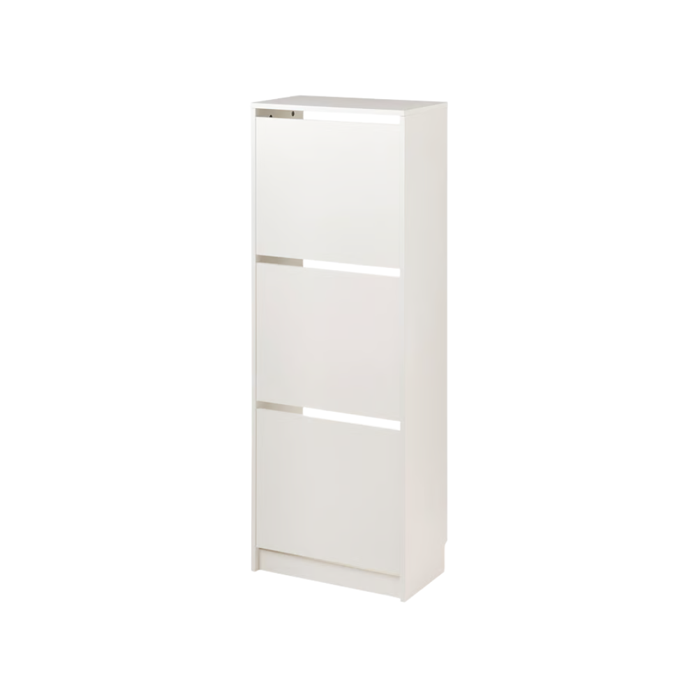 White vertical shoe storage with three compartments