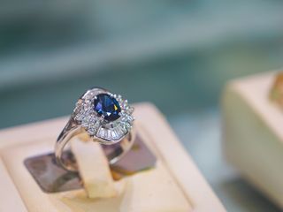 A large sapphire diamond ring.