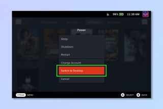 Screenshots showing the steps to enable desktop mode on Steam Deck