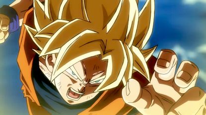 Goku screaming before throwing a punch in the trailer for the upcoming anime Dragon Ball Super: Beerus. 