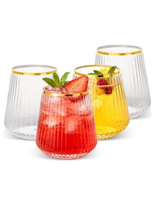 Reusable Clear Ribbed Cups With Gold Rim, 120z (36 set)