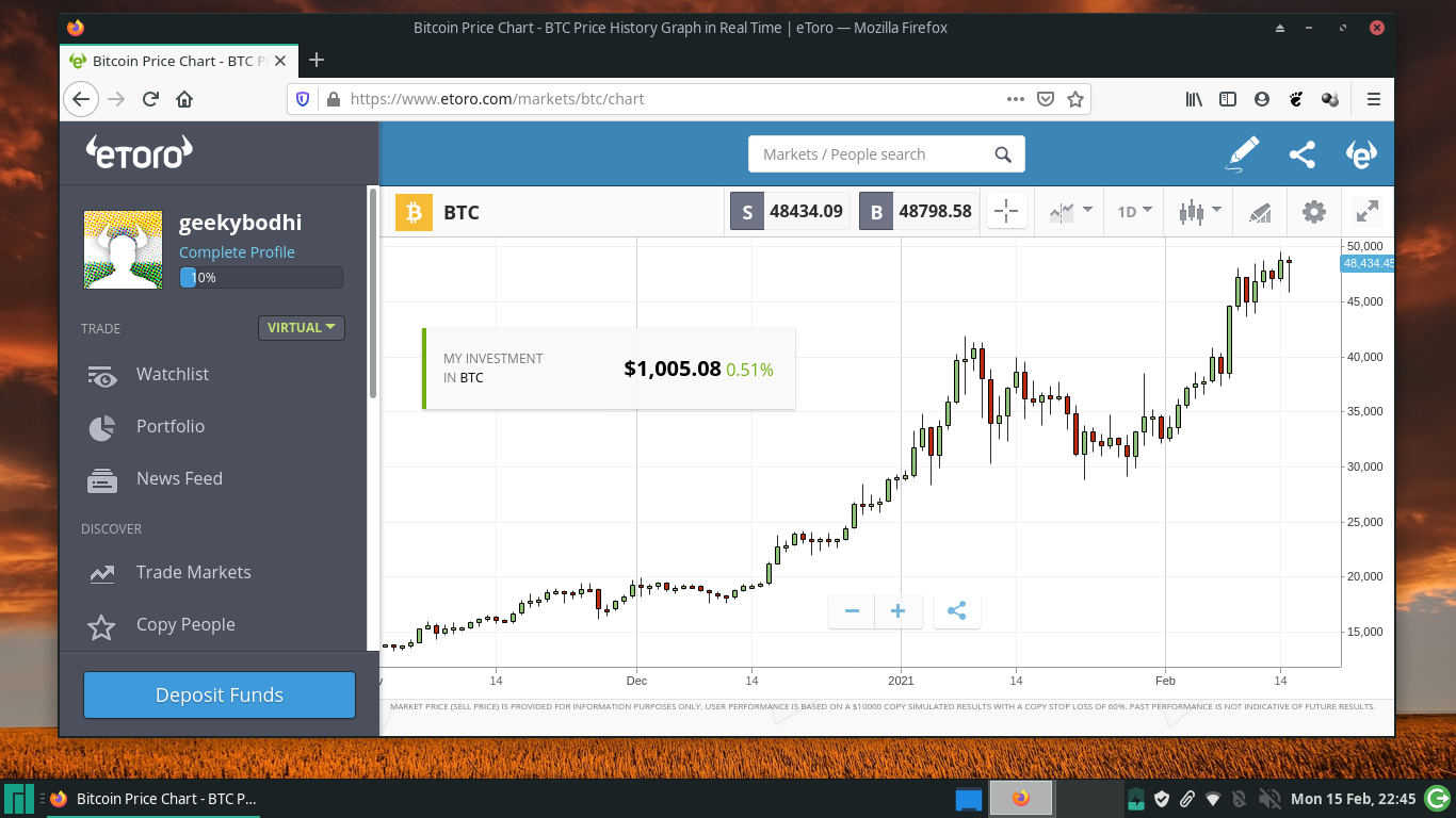 Screenshot of the eToro trading platform