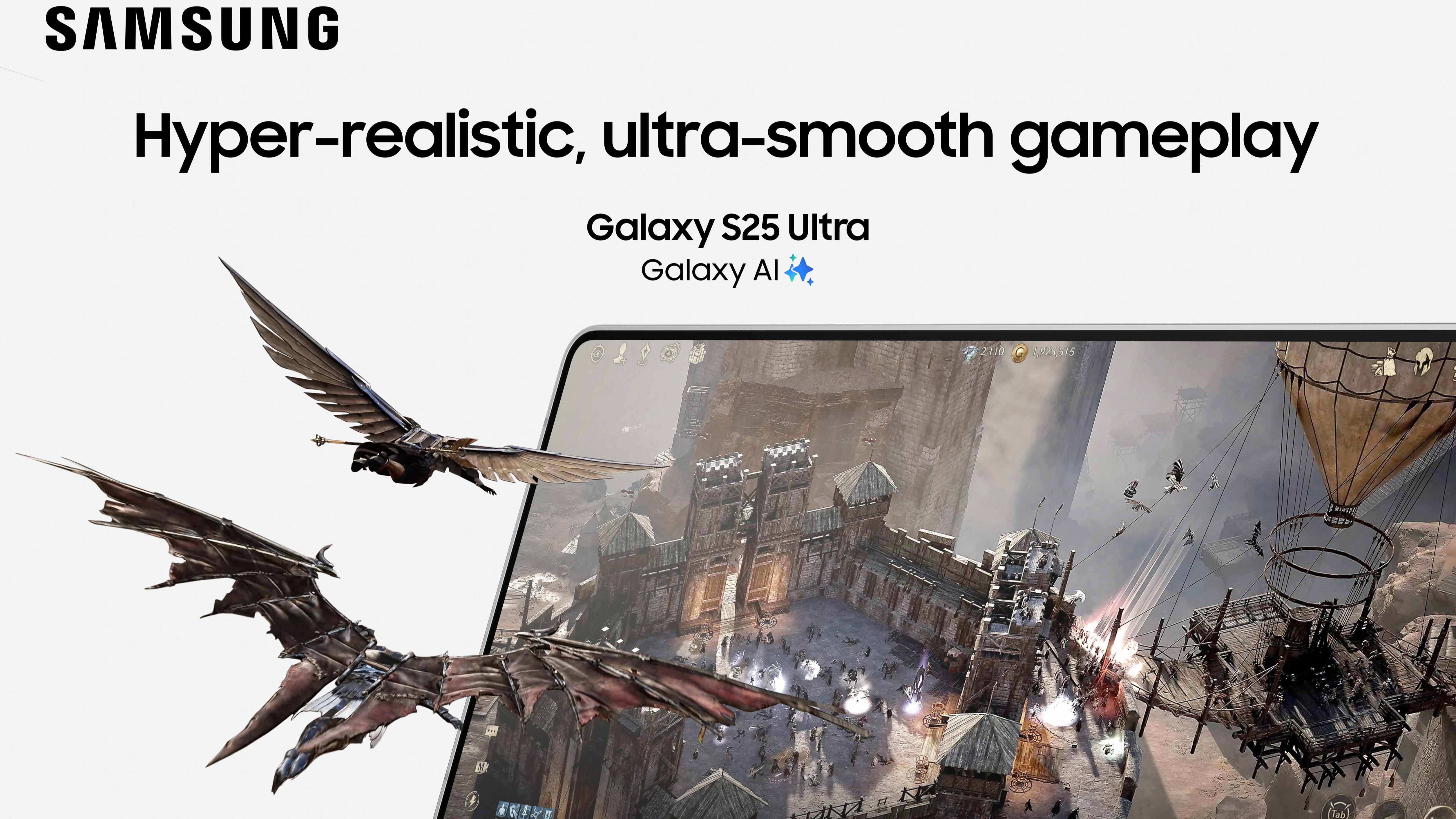Dragons flying out of a Samsung Galaxy S25 screen