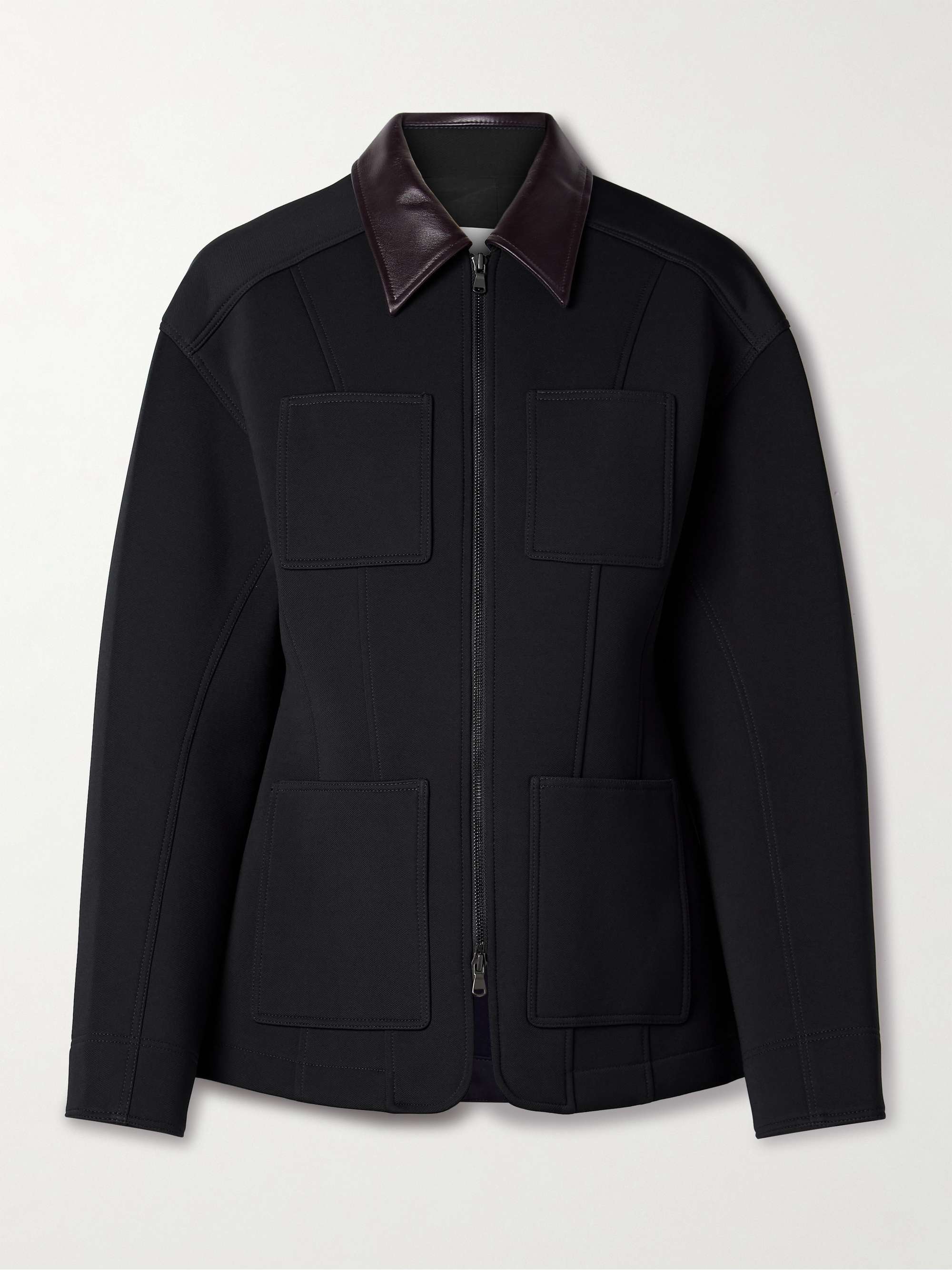 Leather-Trimmed Twill Jacket