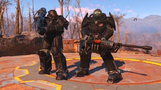 Fallout 4 next-gen update screenshot - two characters in Enclave power armor standing side by side