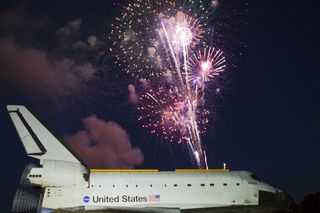 Space shuttle Atlantis’ arrival at the Kennedy Space Center Visitor Complex in Florida is marked by celebration and fireworks. Atlantis made the 10-mile trip from Kennedy’s Vehicle Assembly Building to the visitor complex where it will be put on public display. As part of transition and retirement of the Space Shuttle Program, Atlantis will be displayed at Kennedy’s Visitor Complex beginning in the summer of 2013. Photo released Nov. 2. 2012.