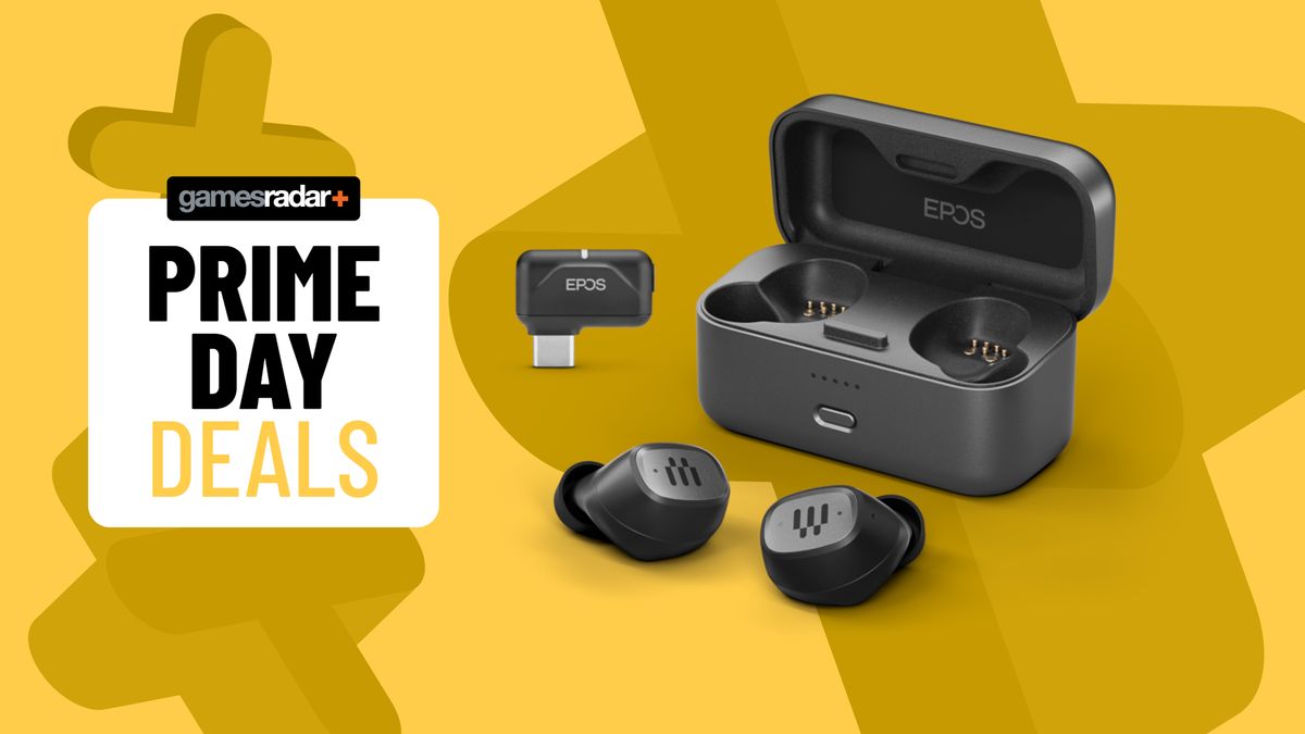 EPOS 270 Hybrid earbuds on a yellow background with Prime Day banner