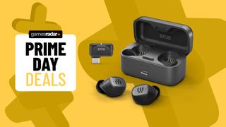EPOS 270 Hybrid earbuds on a yellow background with Prime Day banner