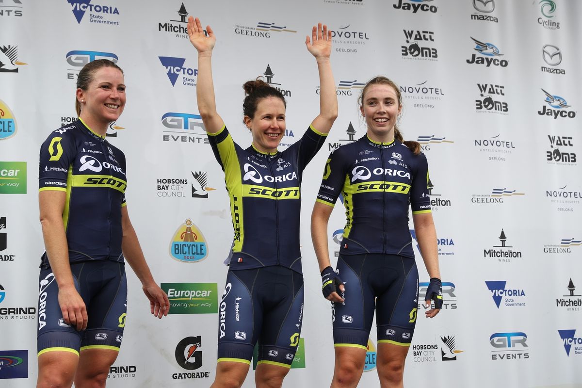 Orica-Scott swept Monday's podium at the Mitchelton Bay Cycling Classic