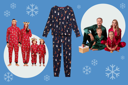 A collage of the best matching family Christmas pyjamas in 2021