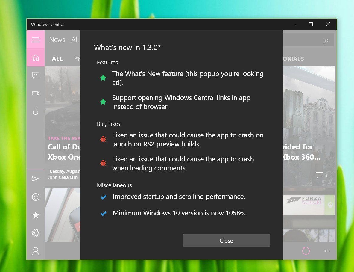 Update for the Windows Central App brings webapp link support, fixes