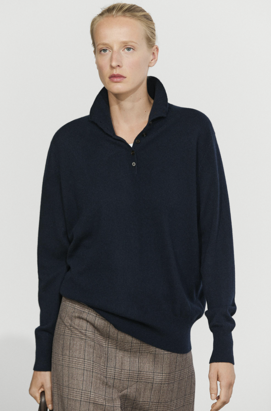 Massimo Dutti, High Neck Knit Sweater With Button Detail