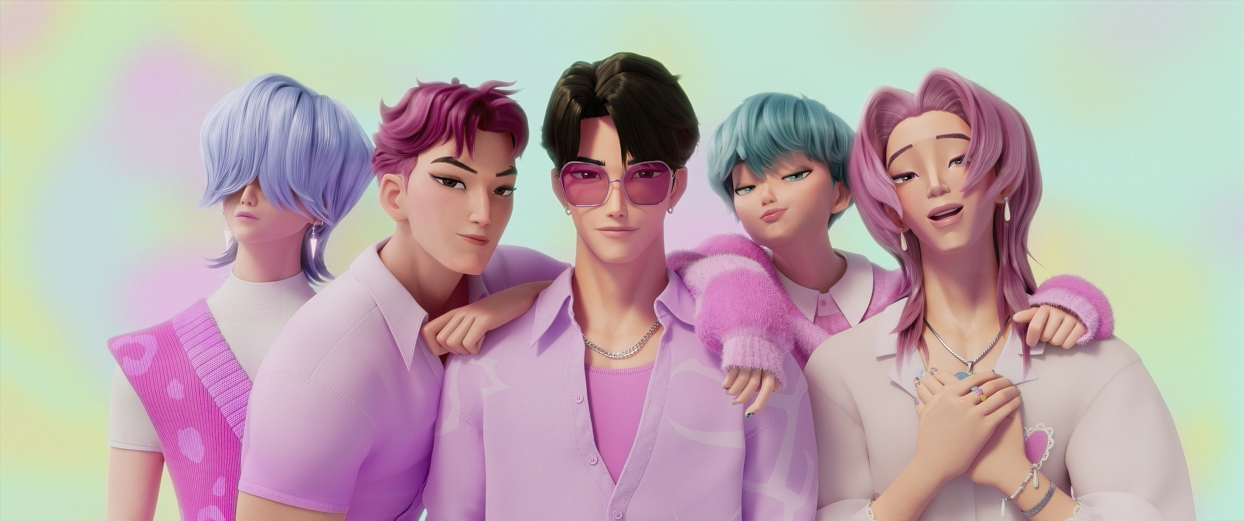 A boy group, Saja Boys, from the animated movie 'KPop Demon Hunters.'