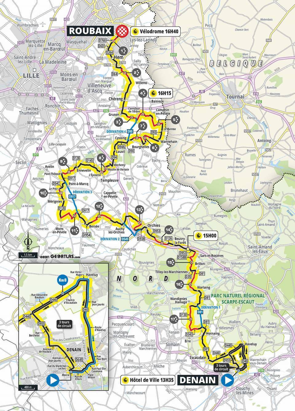 The route for Paris-Roubaix Femmes 2021