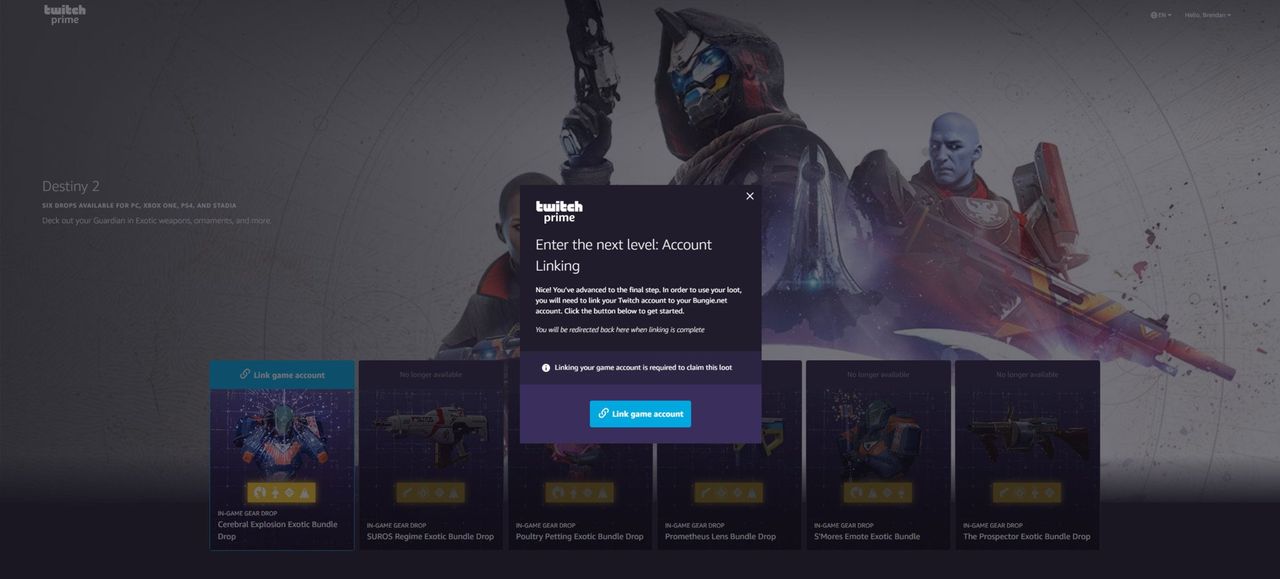 Destiny 2 Twitch Prime