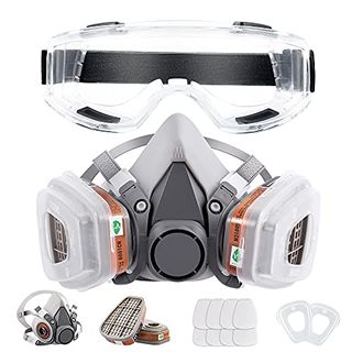 Respirator Mask Reusable Half Face Gas Cover/ Shield With Safety Glasses, Filters 