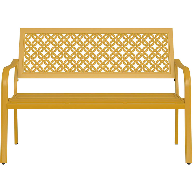 Red Barrel Studio&amp;reg; Roselynne Outdoor Steel Garden Bench With Carved Floral Back &amp;amp; Reviews | Wayfair