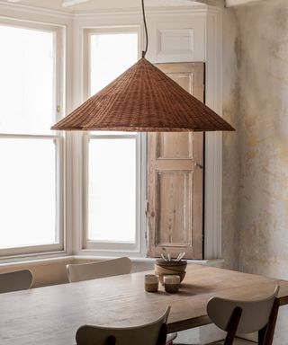 Hanging brown light in a kitchen