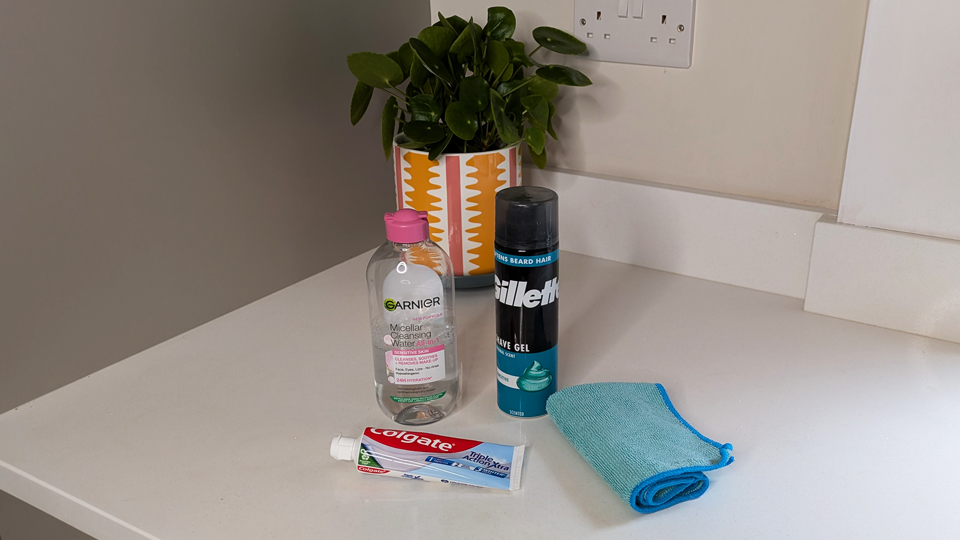 Micellar water, shaving foam and toothpaste