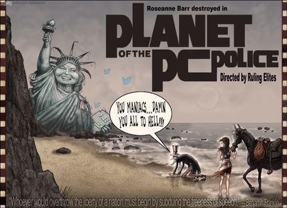 Editorial cartoon US Roseanne Planet of the Apes political correctness free speech
