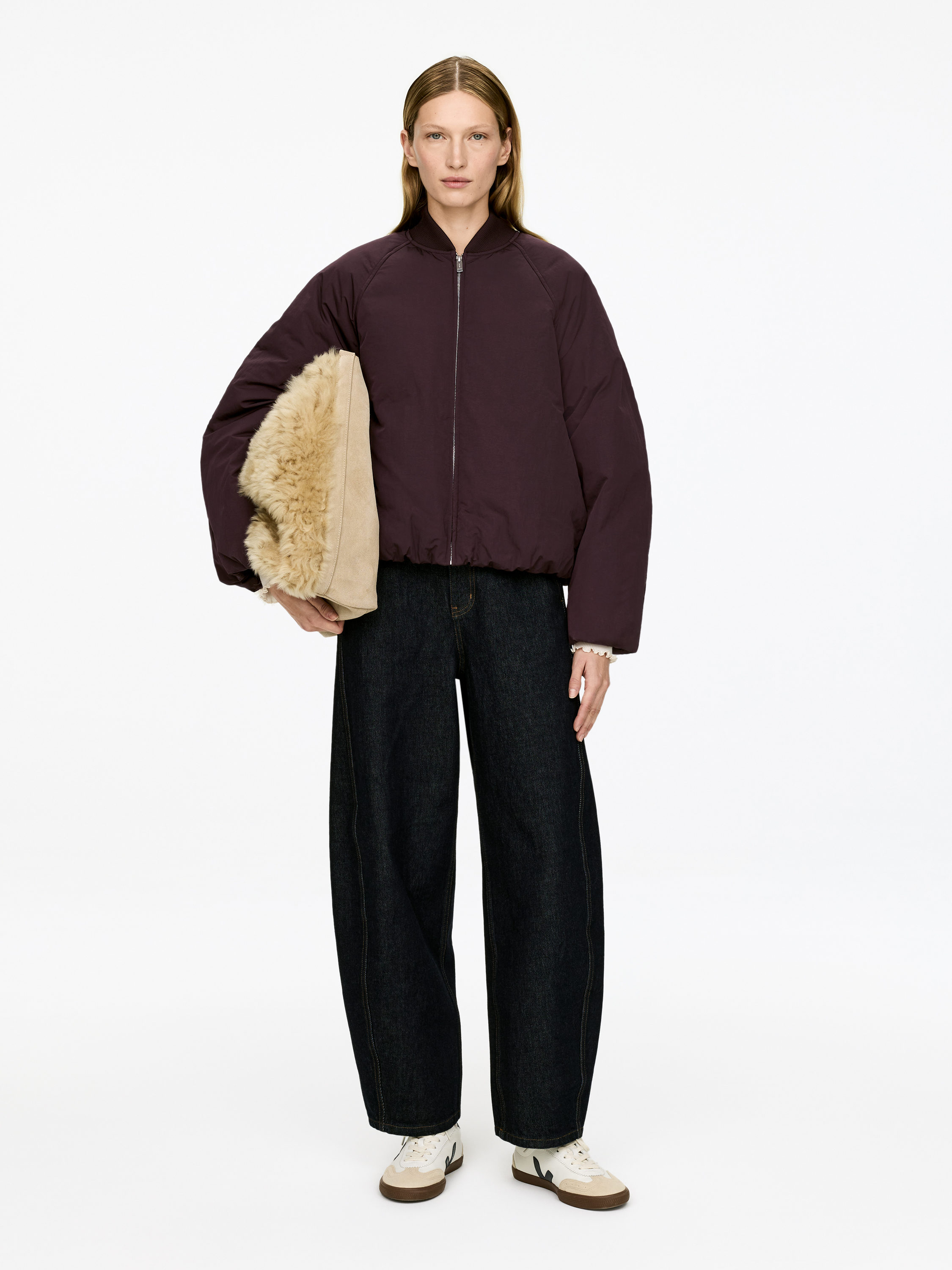 Upcycled Down Cropped Jacket &amp;ndash; Dark Red &amp;ndash; Women &amp;ndash; Arket Gb