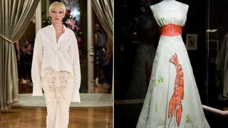 Schiaparelli lobster dress in spring/summer 2024 and original lobster dress from 1937